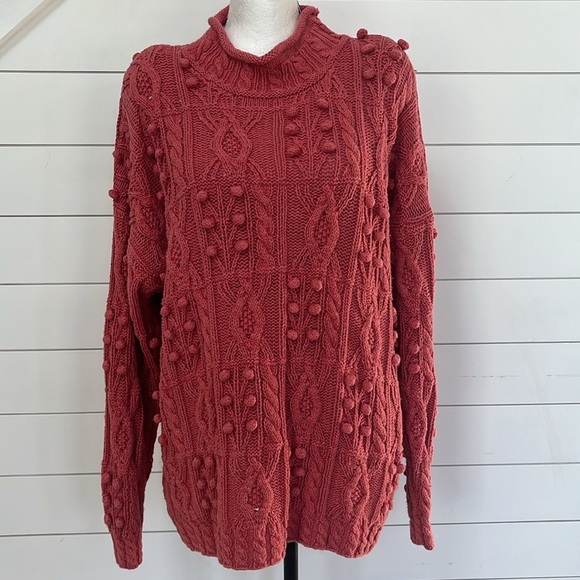 Vintage 80’s/90’s Paris‎ Sport Club Pom Pom Hand Knitted Mock Neck Sweater Large - Picture 1 of 11